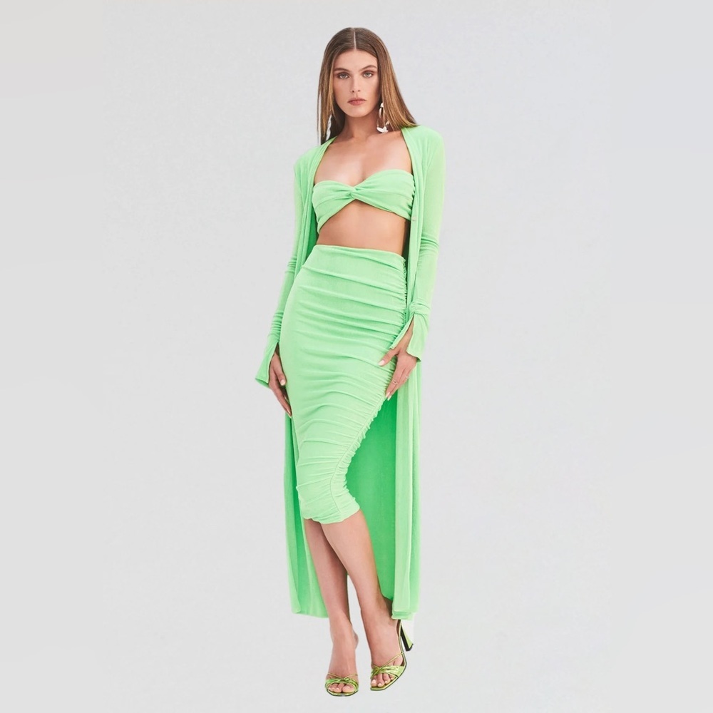 SEROYA Lime Green Julia Two Piece Midi Skirt Bandeau Set NEW